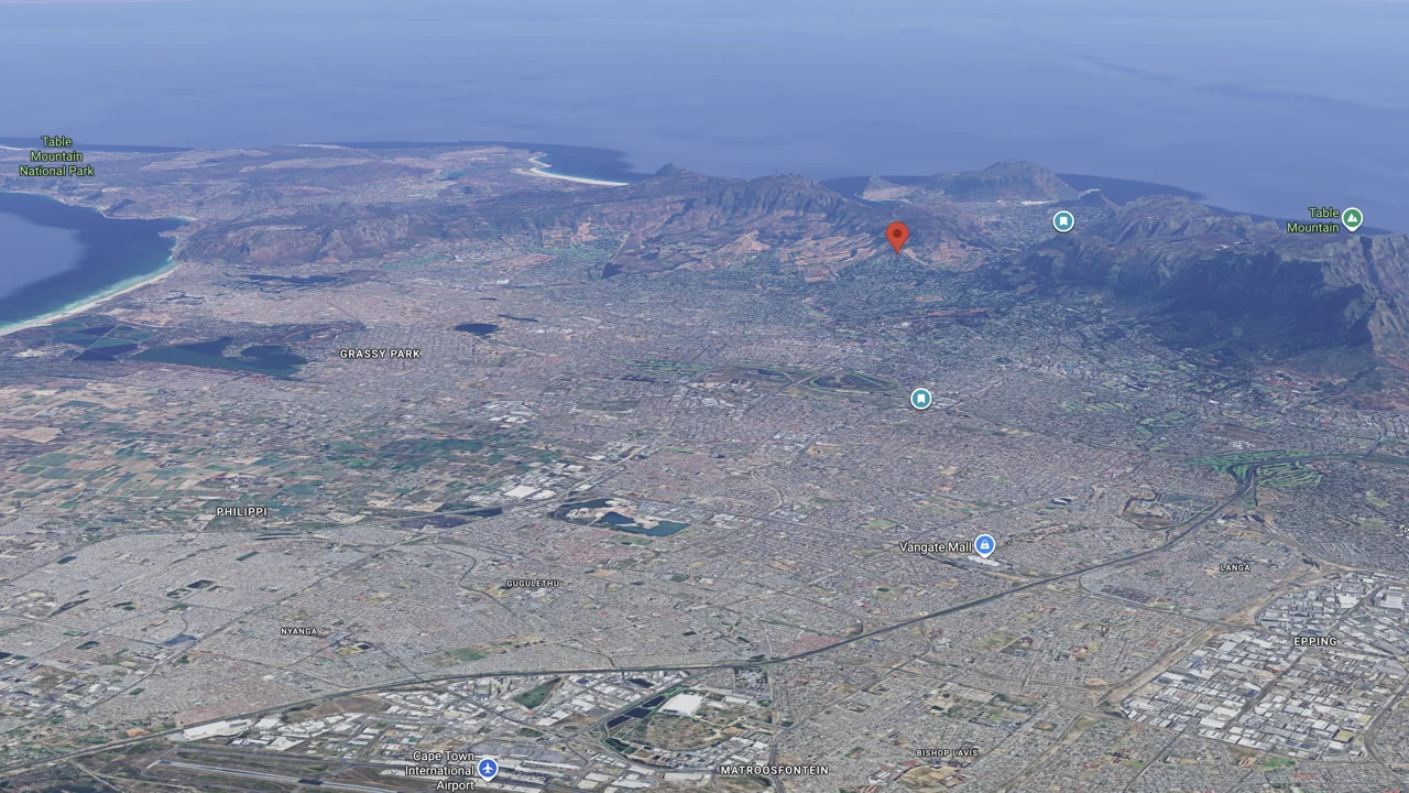 Supplied aerial overview of Cape Town, the mountain landscape and peninsula
